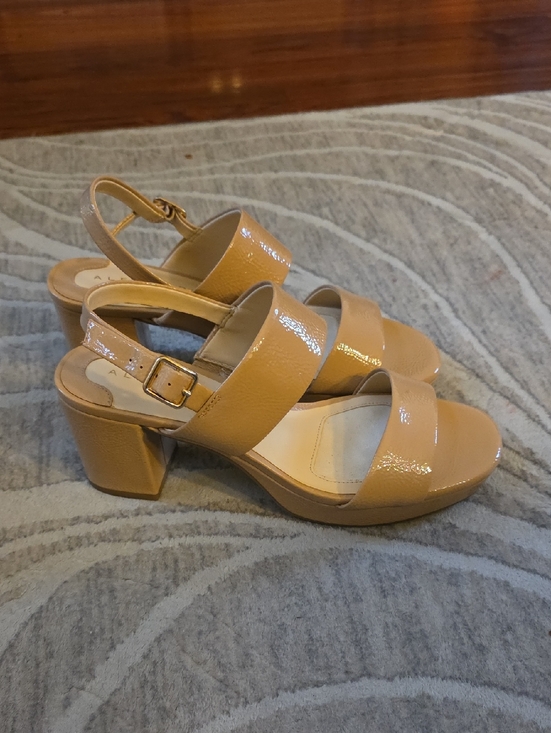 Alex Marie Shoes - Alex Marie Tan Patent Block Heel Slingback Sandals